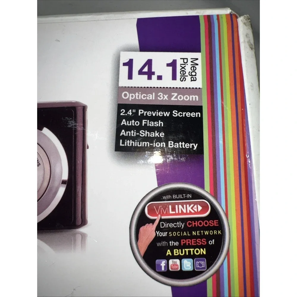 Vivitar ViviCam F340 Digital Camera 14.2MP Purple NEW Compact Point Shoot